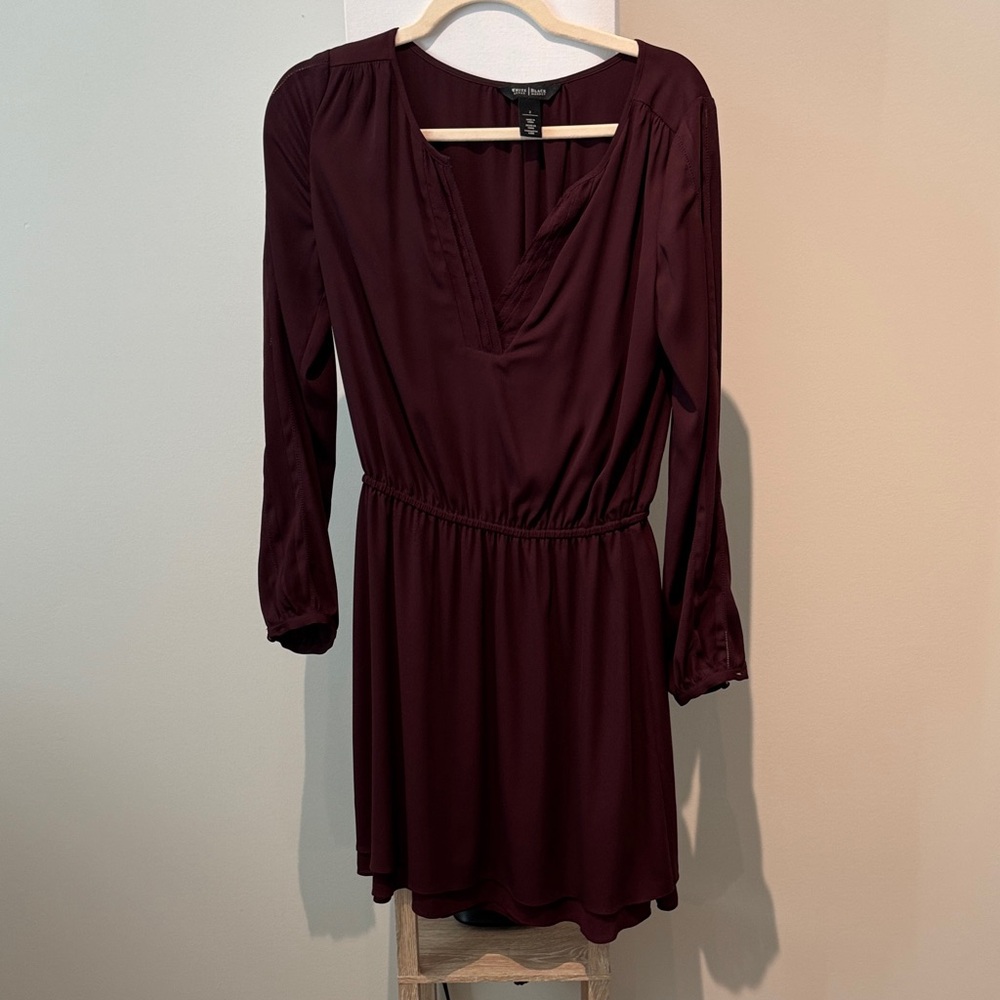 White House Black Market Deep Burgundy Long Sleeve Dress